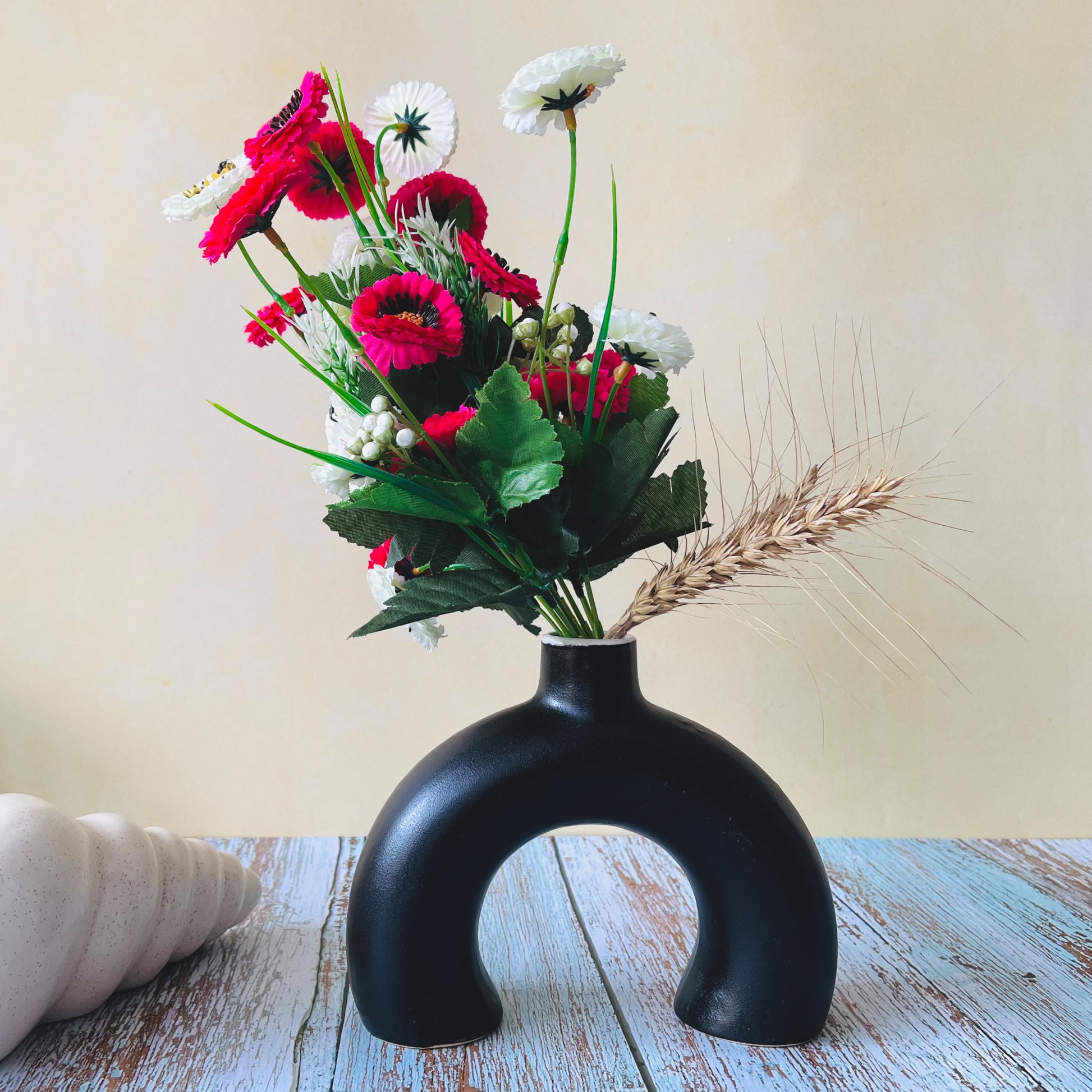 Ring Vase, Black, Home Décor, Studio Ceramic Pottery, Artificial Flowe –