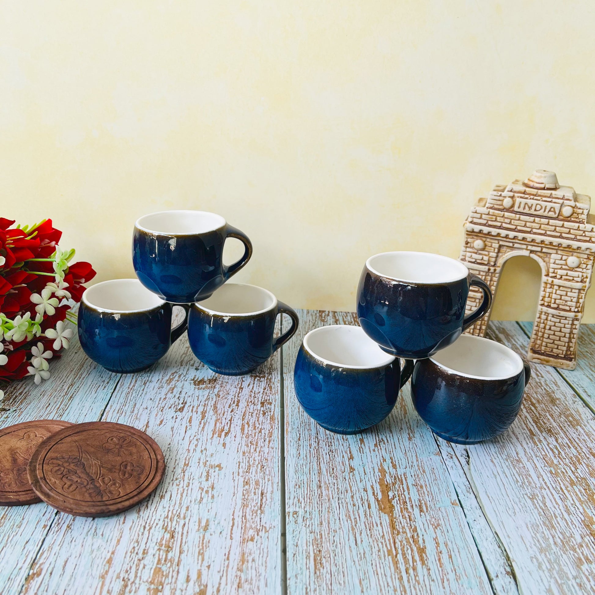Espresso Cup With Saucer, Mini Bone China Tea Cup, Set of 6 Pieces
