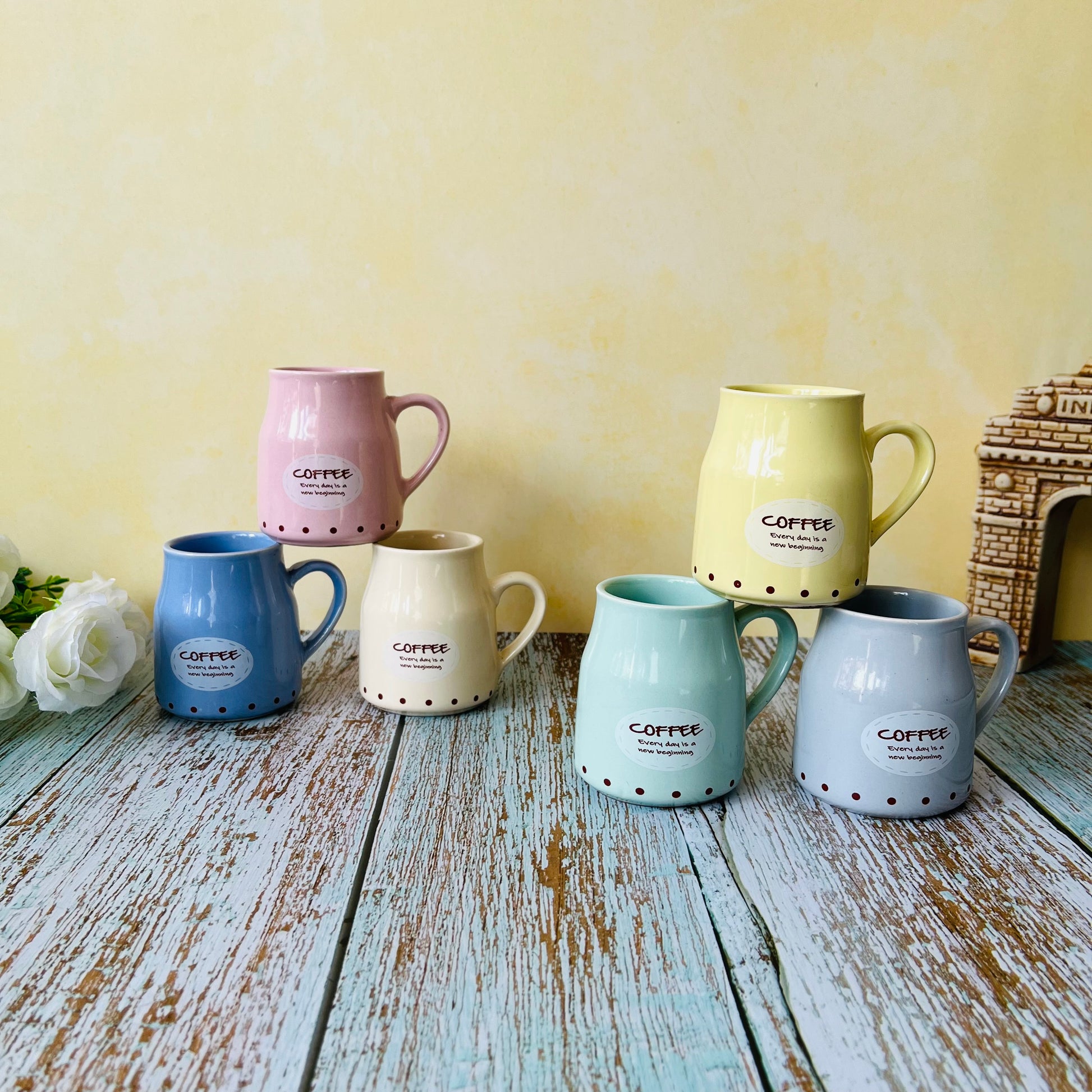 Hand Glazed Ceramic Chai Tea Cups & Ceramic Large Coffee Mugs Set of 2 (300  ML)
