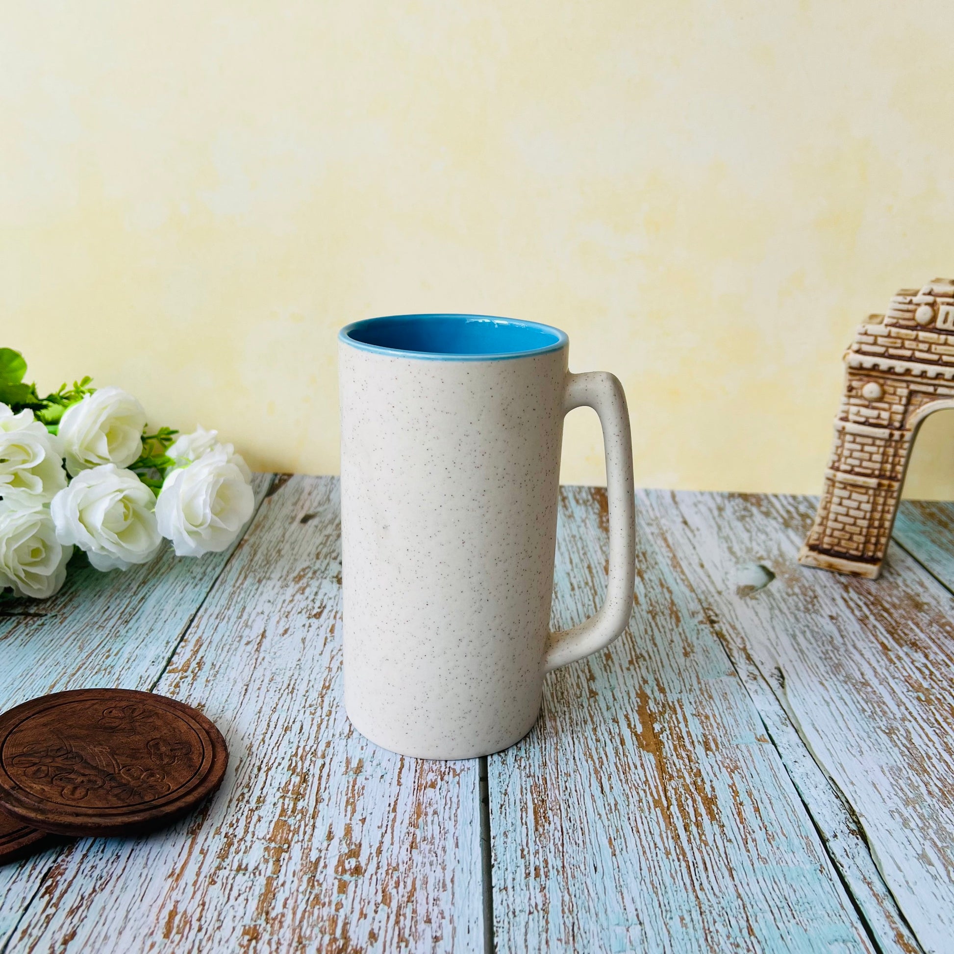 Set of 2 White Ceramic Mugs, Pottery Handmade Coffee Mugs Set With
