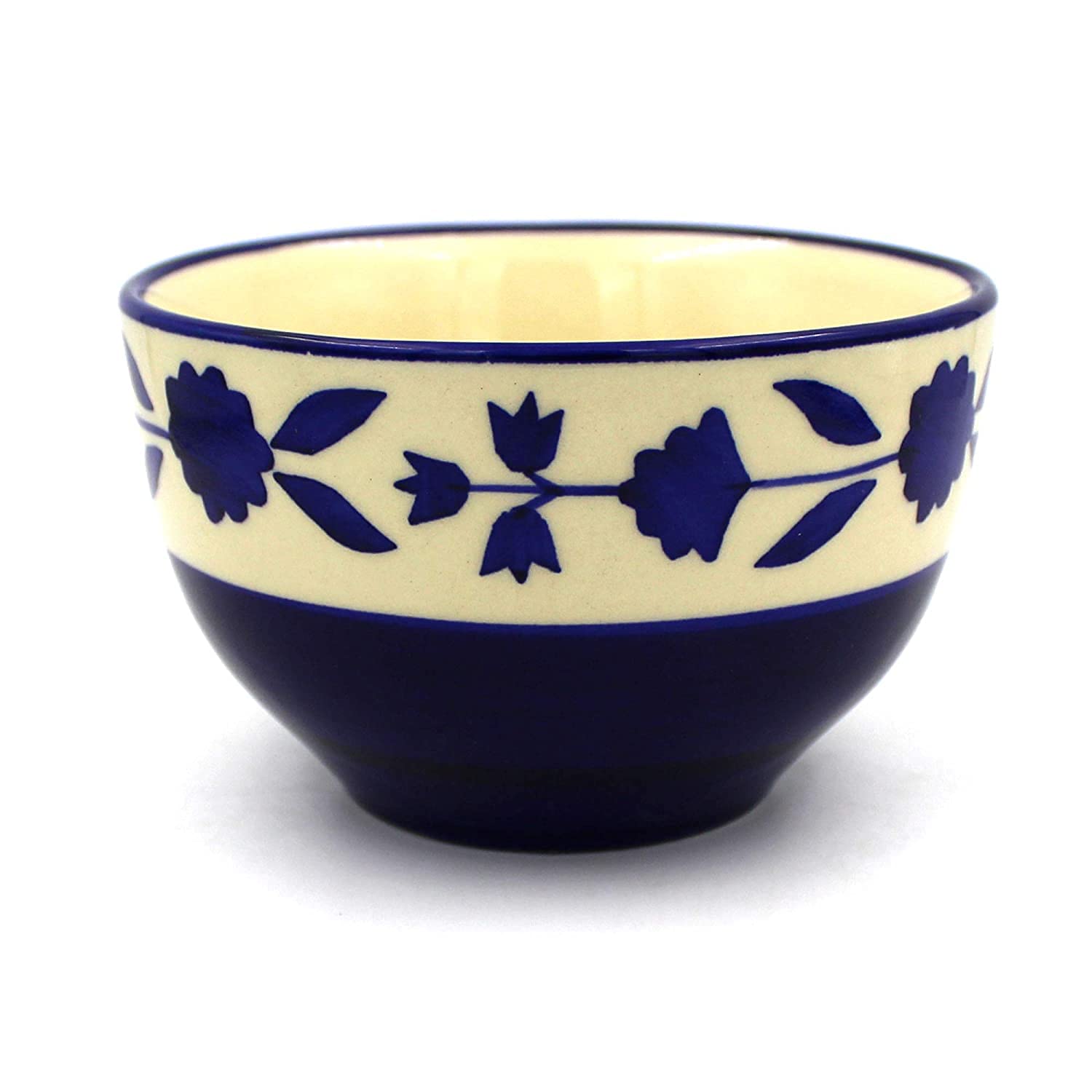 Handled Ceramic Soup Bowls, Floral Blue, 350 ML, Microwave Safe